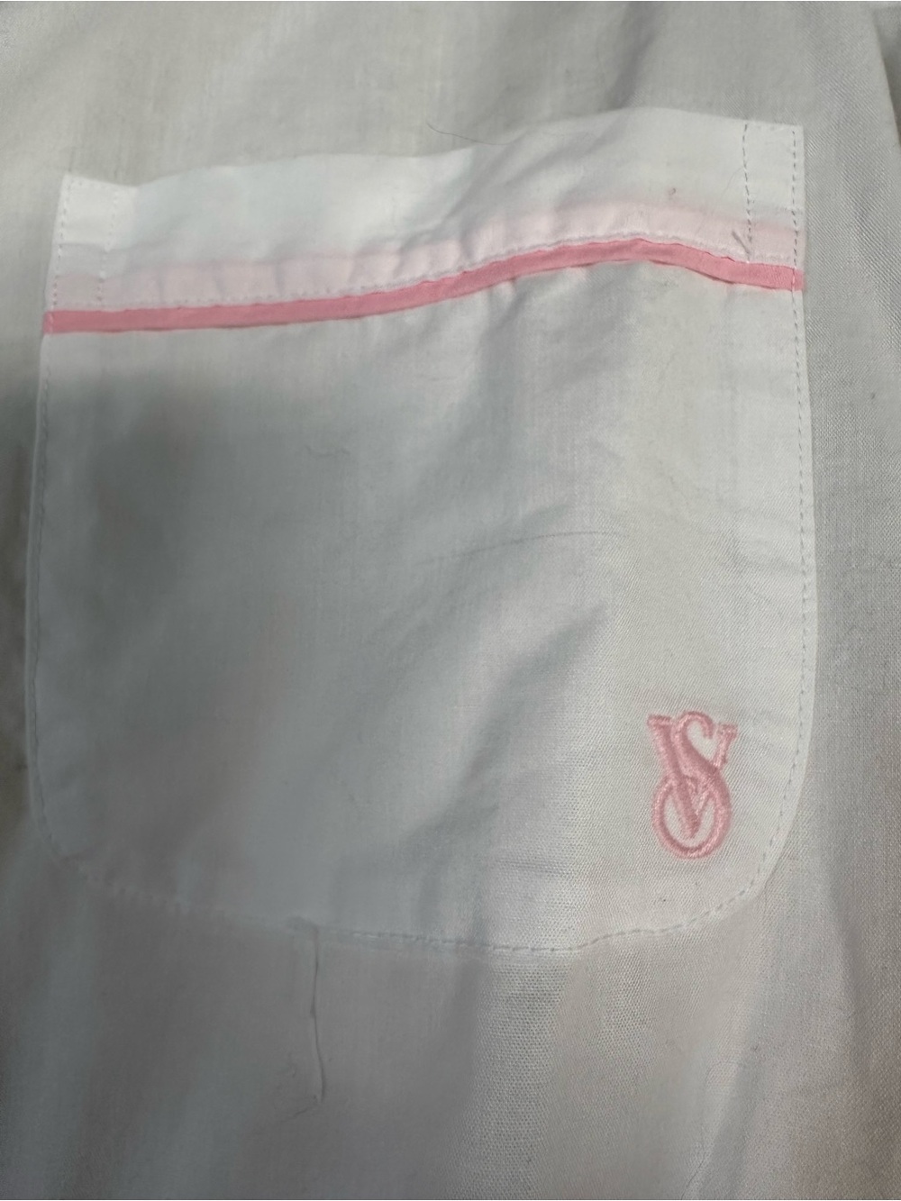 Victoria's Secret White Cotton Pajama Set with Pink Trim - 100% Cotton - Picture 4 of 6